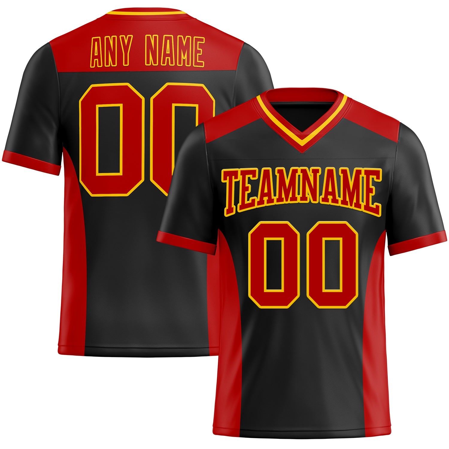 Custom Black Red-Yellow Authentic Football Jersey - Main View