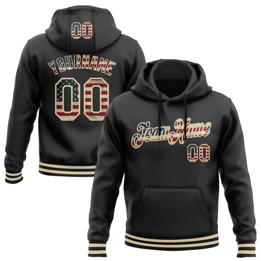 Custom Stitched Black Vintage USA Flag-Cream Sports Pullover Sweatshirt Hoodie - Main View