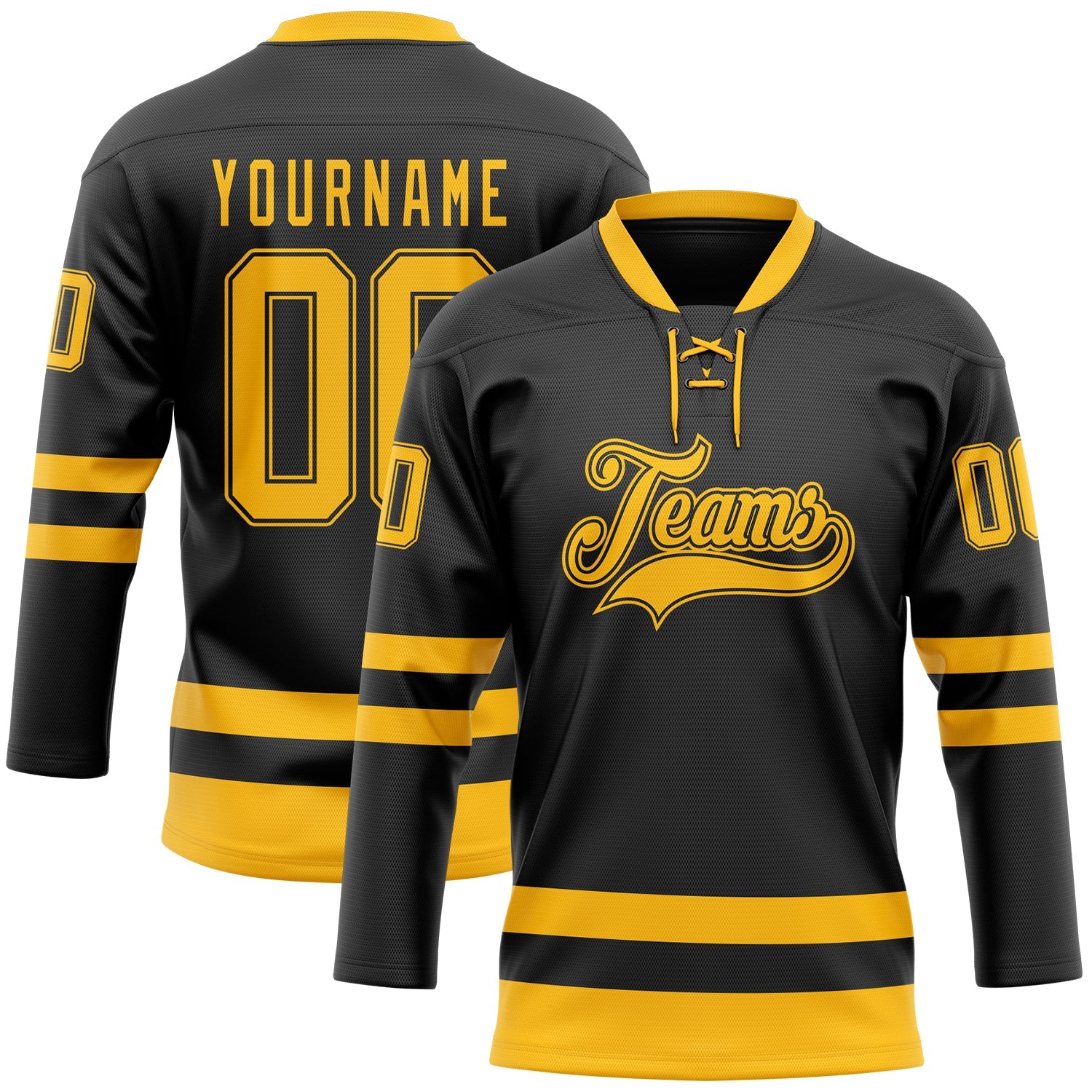 Custom Black Gold Hockey Lace Neck Jersey - Main View