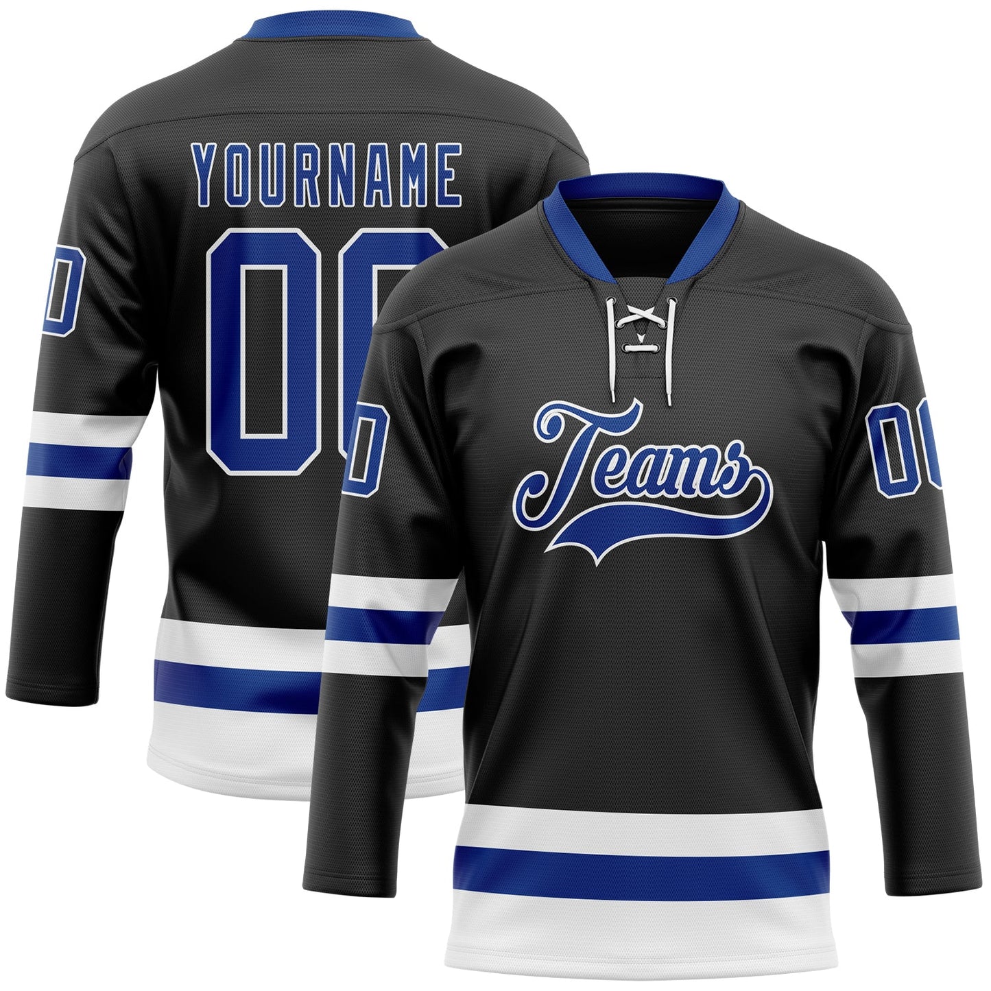 Custom Black Royal-White Hockey Lace Neck Jersey - Main View