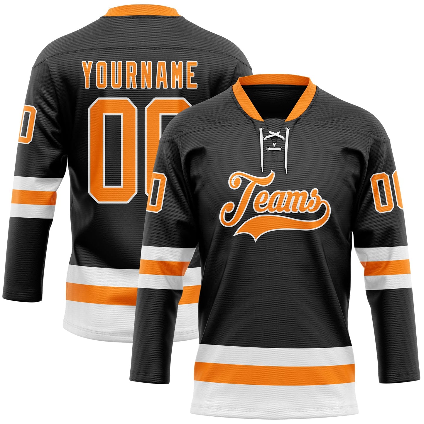 Custom Black Bay Orange-White Hockey Lace Neck Jersey - Main View