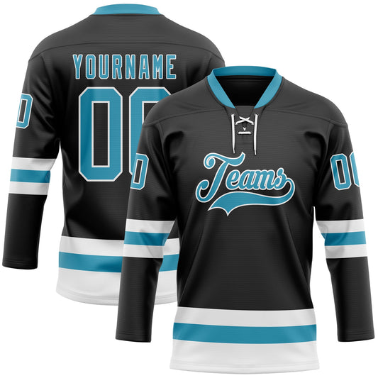Custom Black Panther Blue-White Hockey Lace Neck Jersey - Main View