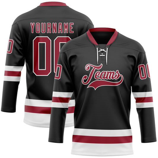 Custom Black Cardinal-White Hockey Lace Neck Jersey - Main View