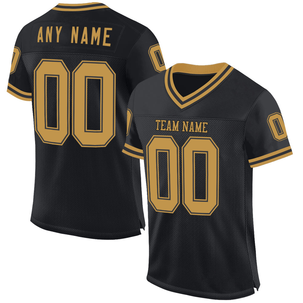 Custom Black Old Gold Mesh Authentic Throwback Football Jersey - Main View