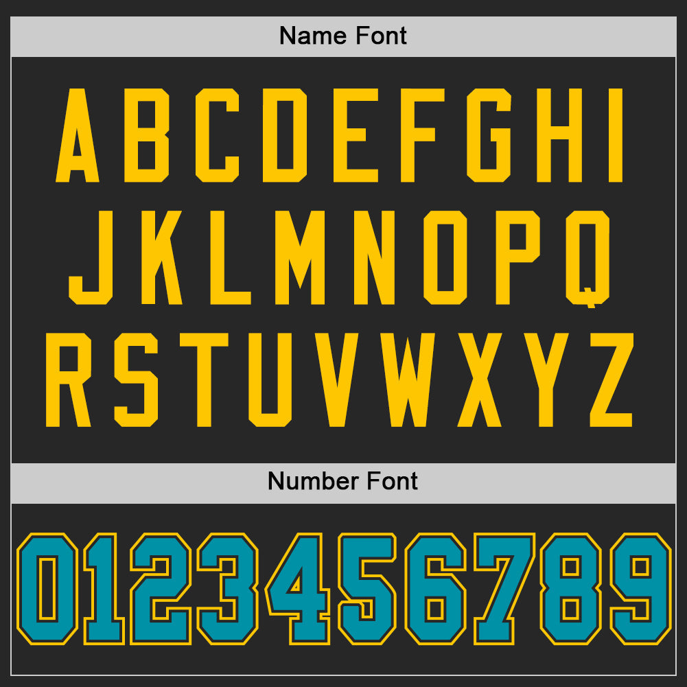Custom Black Teal-Yellow Mesh Authentic Throwback Football Jersey view 4