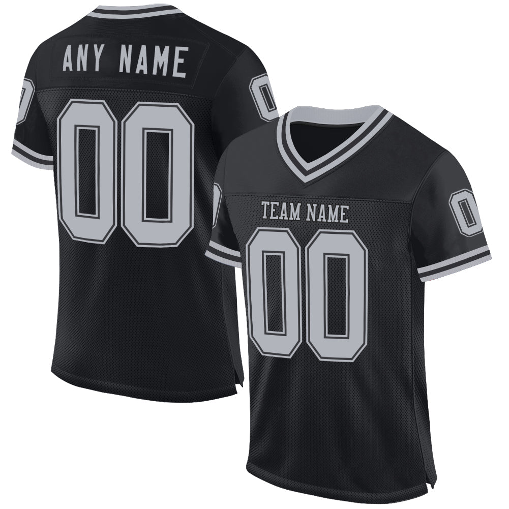 Custom Black Gray Mesh Authentic Throwback Football Jersey - Main View