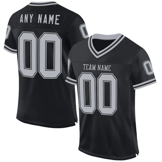 Custom Black Gray Mesh Authentic Throwback Football Jersey - Main View