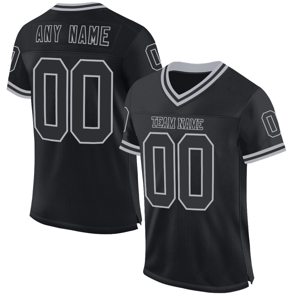 Custom Black Gray Mesh Authentic Throwback Football Jersey - Main View