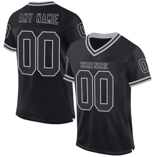 Custom Black Gray Mesh Authentic Throwback Football Jersey - Main View