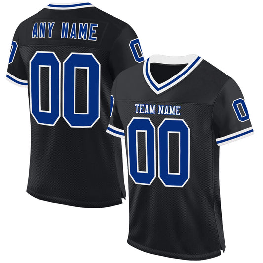 Custom Black Royal-White Mesh Authentic Throwback Football Jersey - Main View