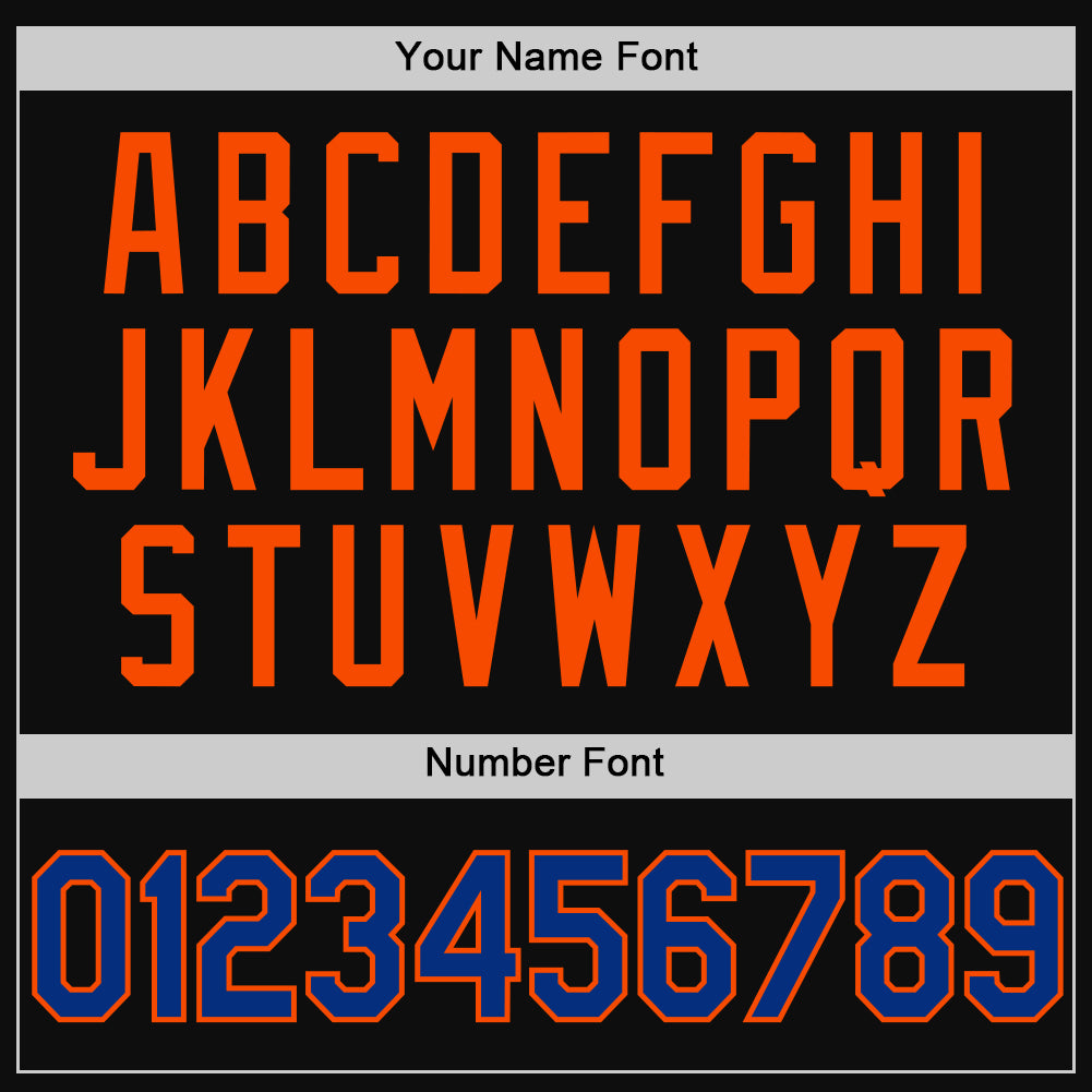 Custom Black Royal-Orange Authentic Throwback Baseball Jersey view 5