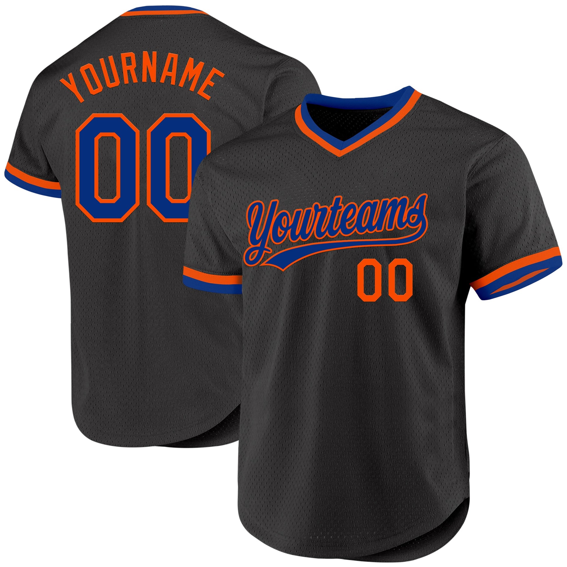 Custom Black Royal-Orange Authentic Throwback Baseball Jersey - Main View