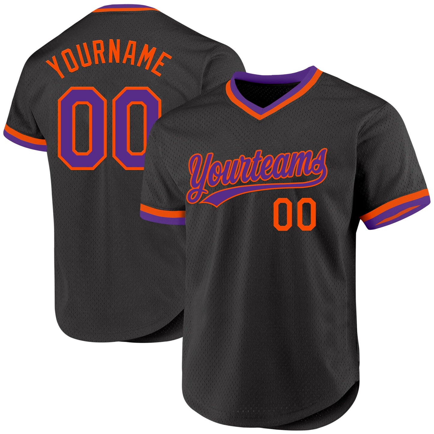Custom Black Purple-Orange Authentic Throwback Baseball Jersey - Main View