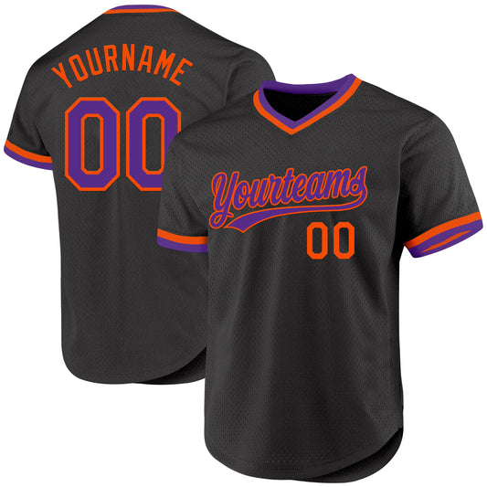 Custom Black Purple-Orange Authentic Throwback Baseball Jersey - Main View