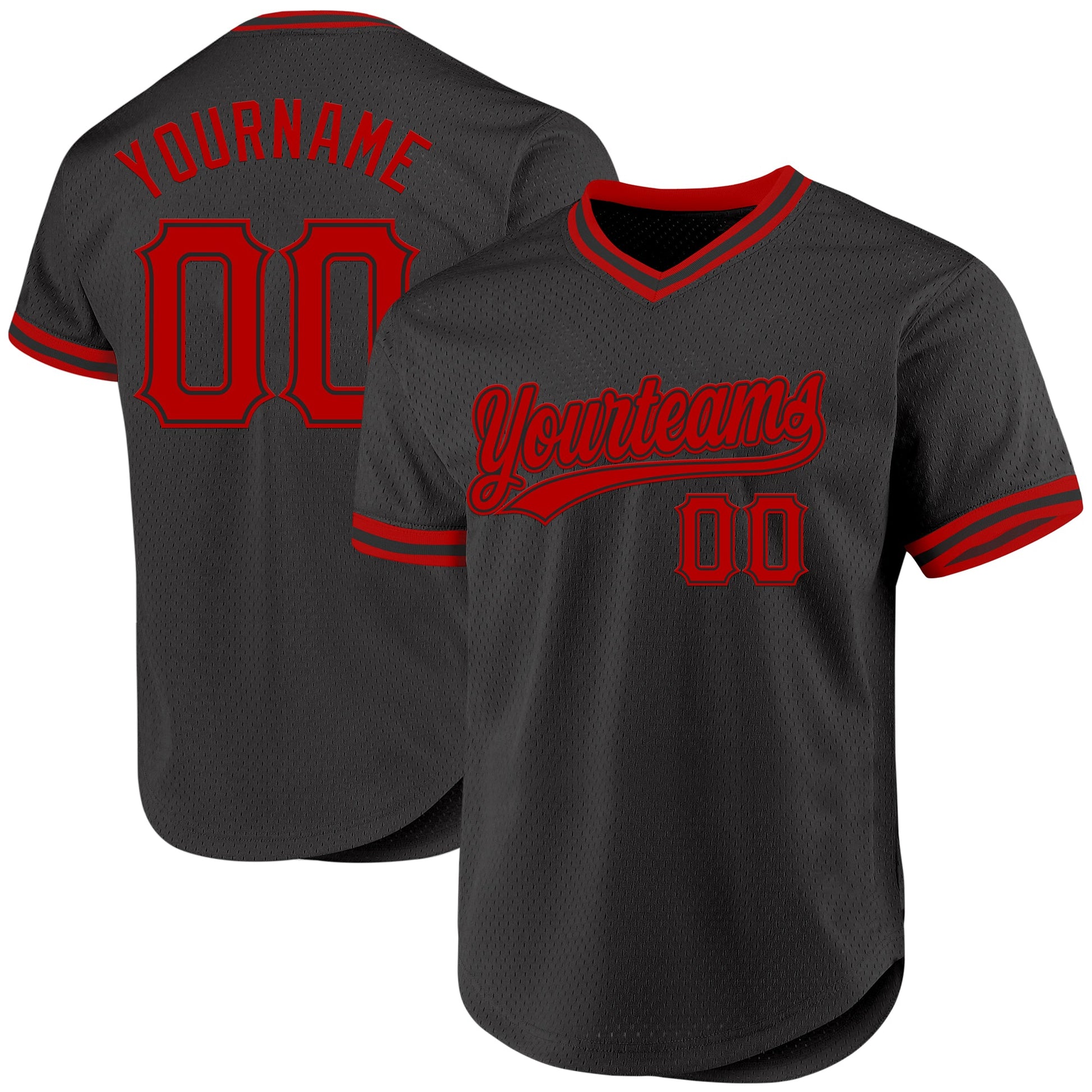 Custom Black Red Authentic Throwback Baseball Jersey - Main View
