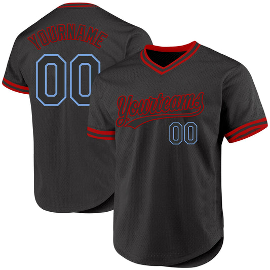 Custom Black Light Blue-Red Authentic Throwback Baseball Jersey - Main View