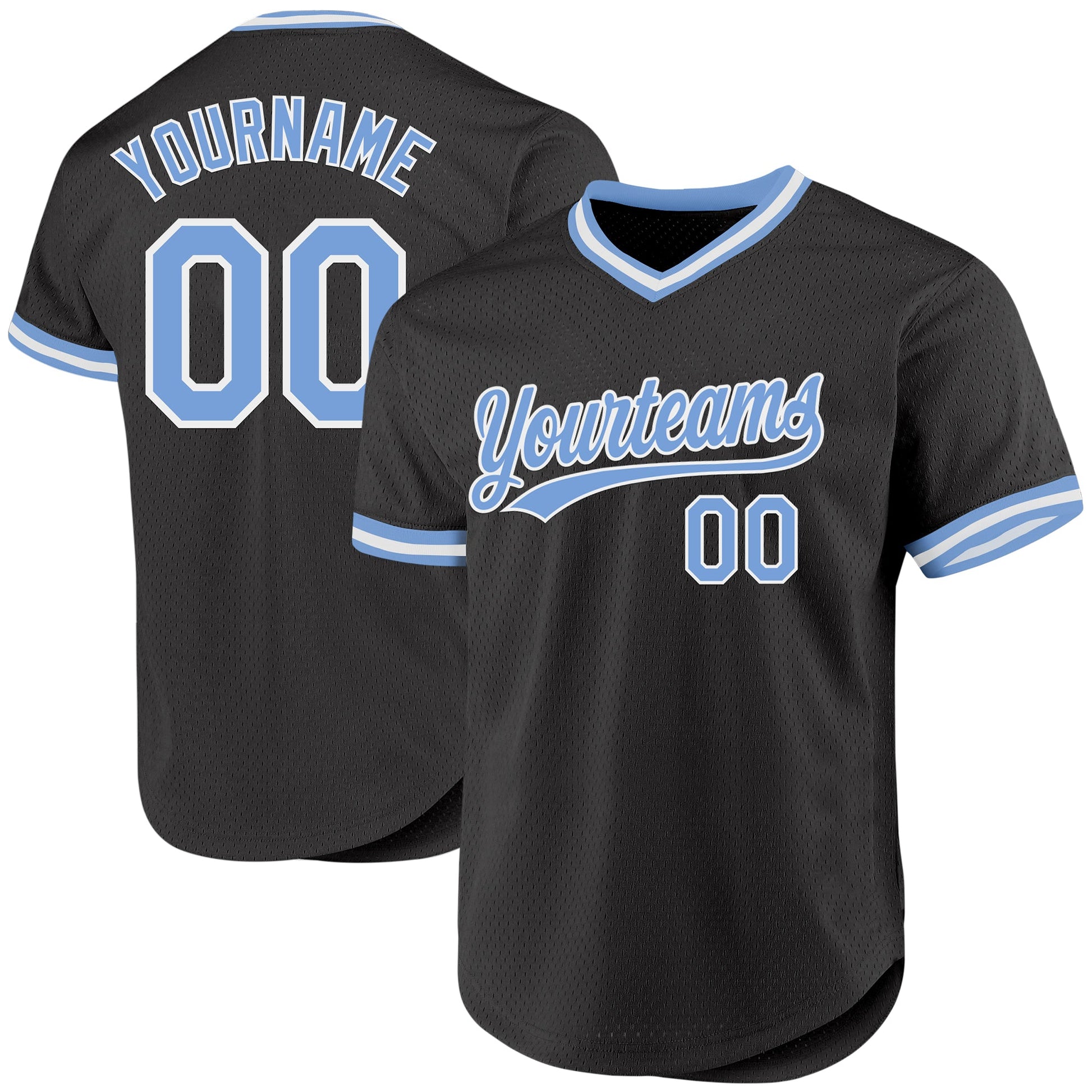 Custom Black Light Blue-White Authentic Throwback Baseball Jersey - Main View