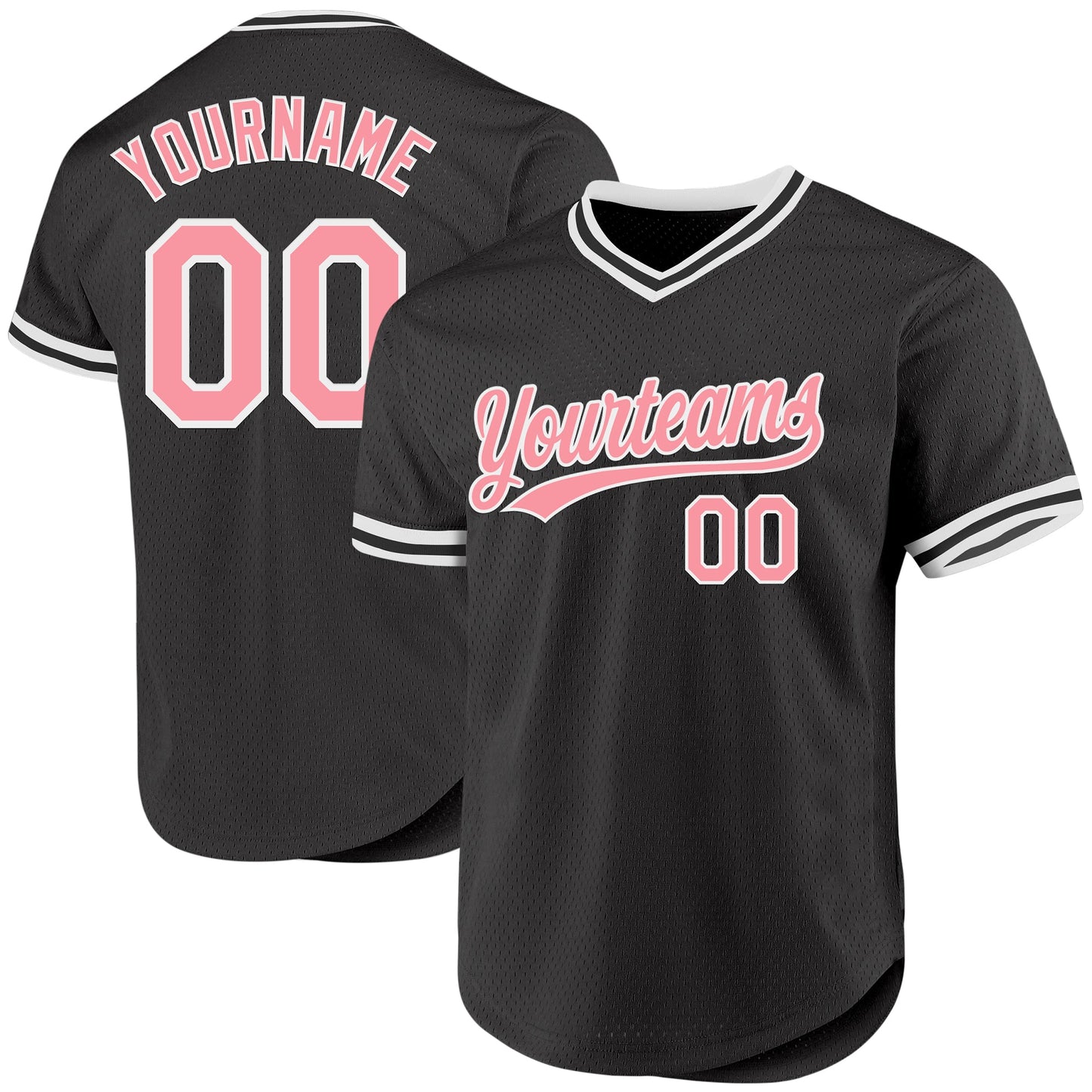 Custom Black Medium Pink-White Authentic Throwback Baseball Jersey - Main View