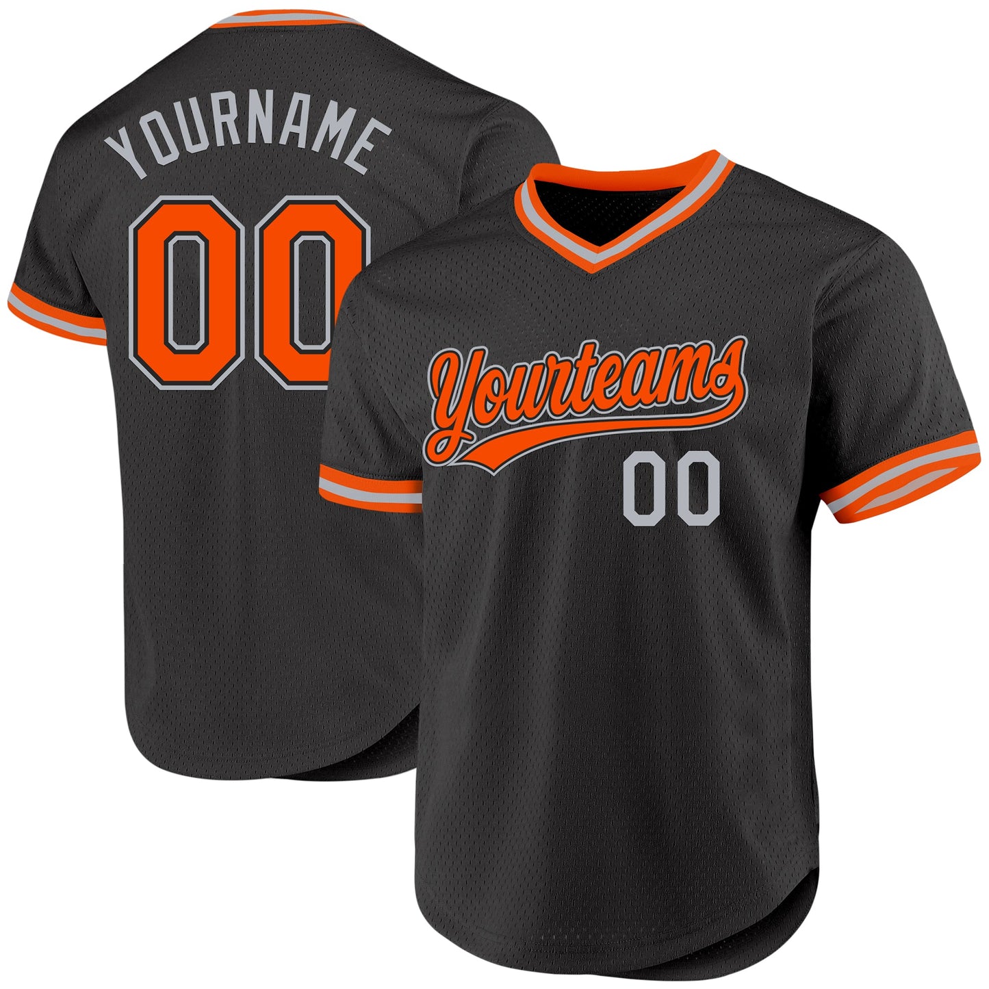 Custom Black Orange-Gray Authentic Throwback Baseball Jersey - Main View