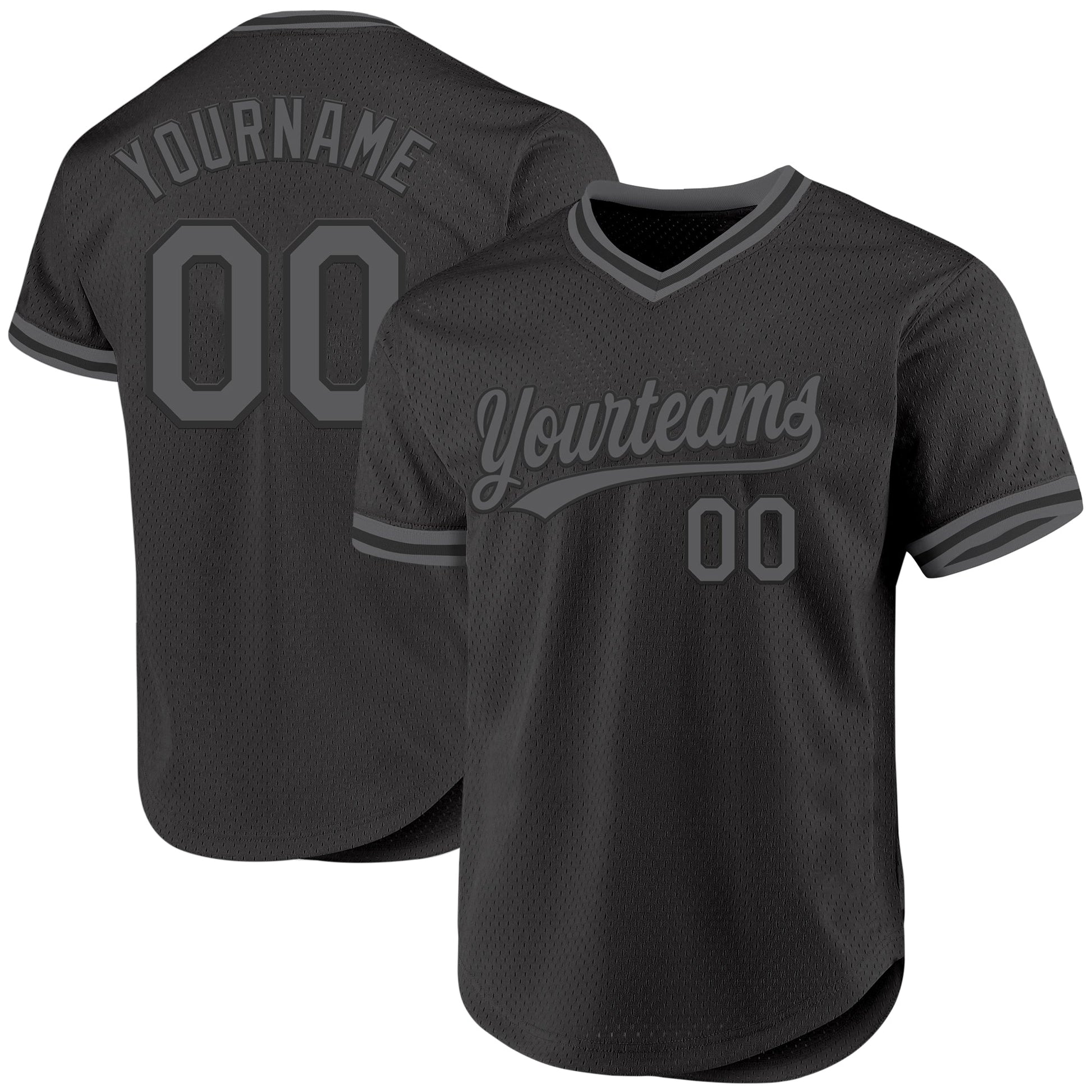 Custom Black Steel Gray Authentic Throwback Baseball Jersey - Main View
