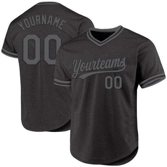 Custom Black Steel Gray Authentic Throwback Baseball Jersey - Main View