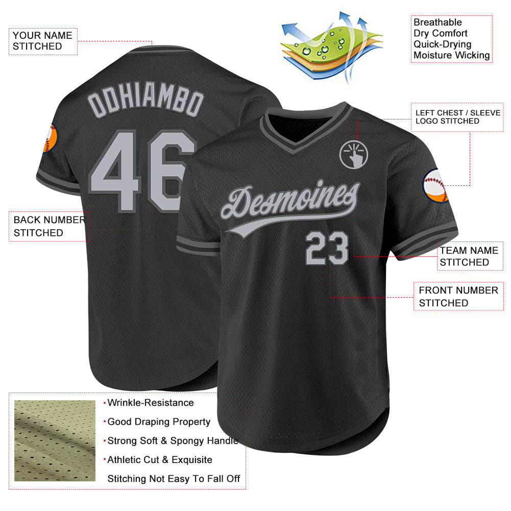 Custom Black Gray-Steel Gray Authentic Throwback Baseball Jersey view 3
