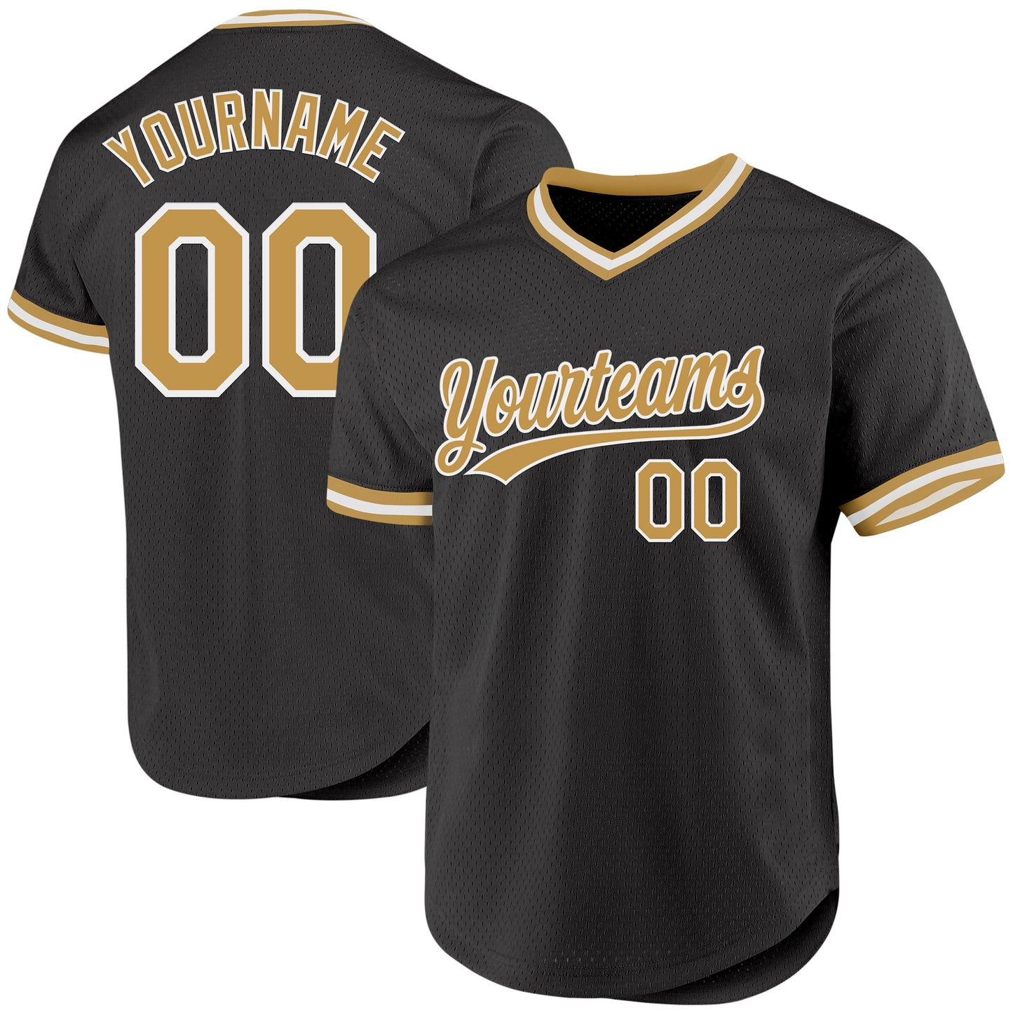 Custom Black Old Gold-White Authentic Throwback Baseball Jersey - Main View