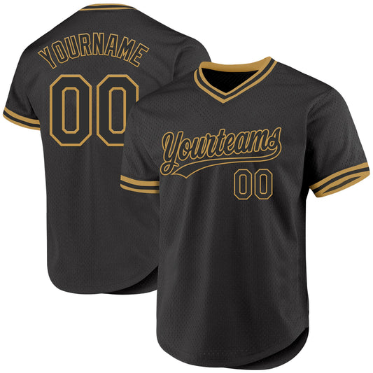 Custom Black Old Gold Authentic Throwback Baseball Jersey - Main View