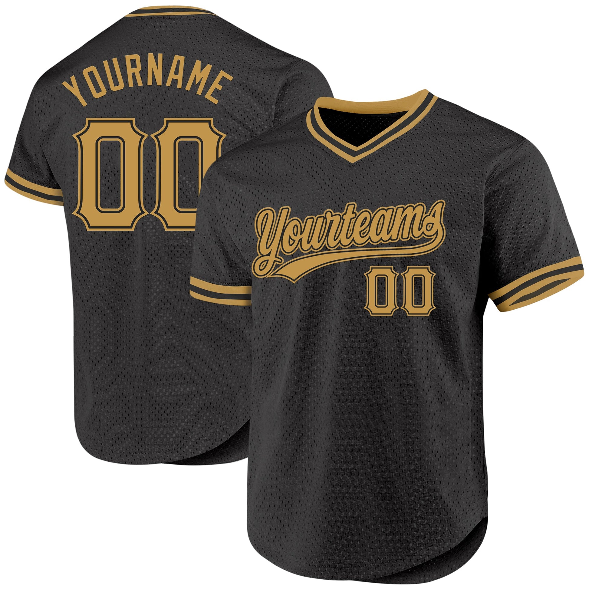 Custom Black Old Gold Authentic Throwback Baseball Jersey - Main View