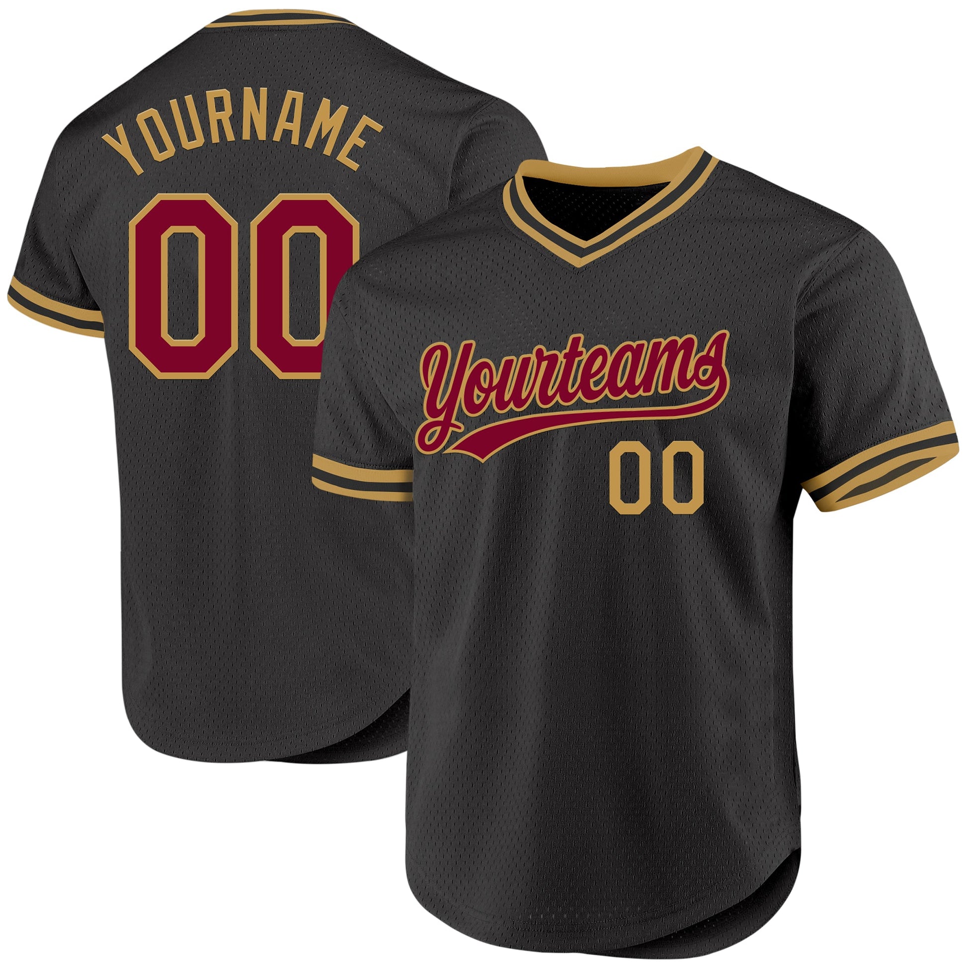 Custom Black Maroon-Old Gold Authentic Throwback Baseball Jersey - Main View