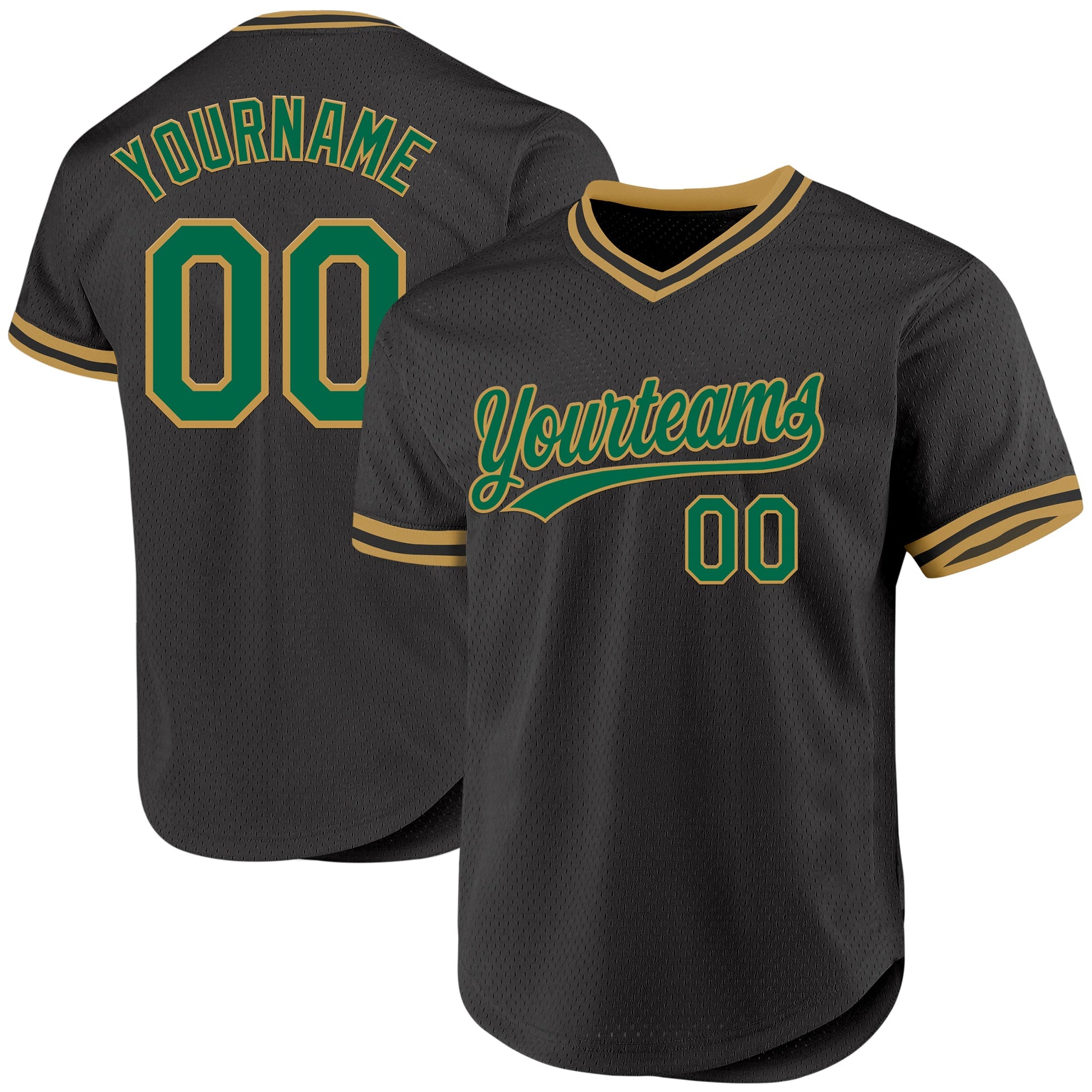 Custom Black Kelly Green-Old Gold Authentic Throwback Baseball Jersey - Main View