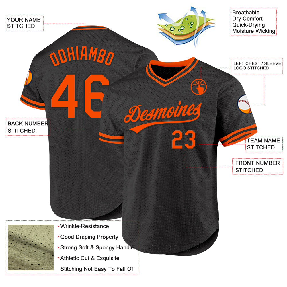 Custom Black Orange Authentic Throwback Baseball Jersey view 3