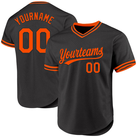 Custom Black Orange Authentic Throwback Baseball Jersey - Main View
