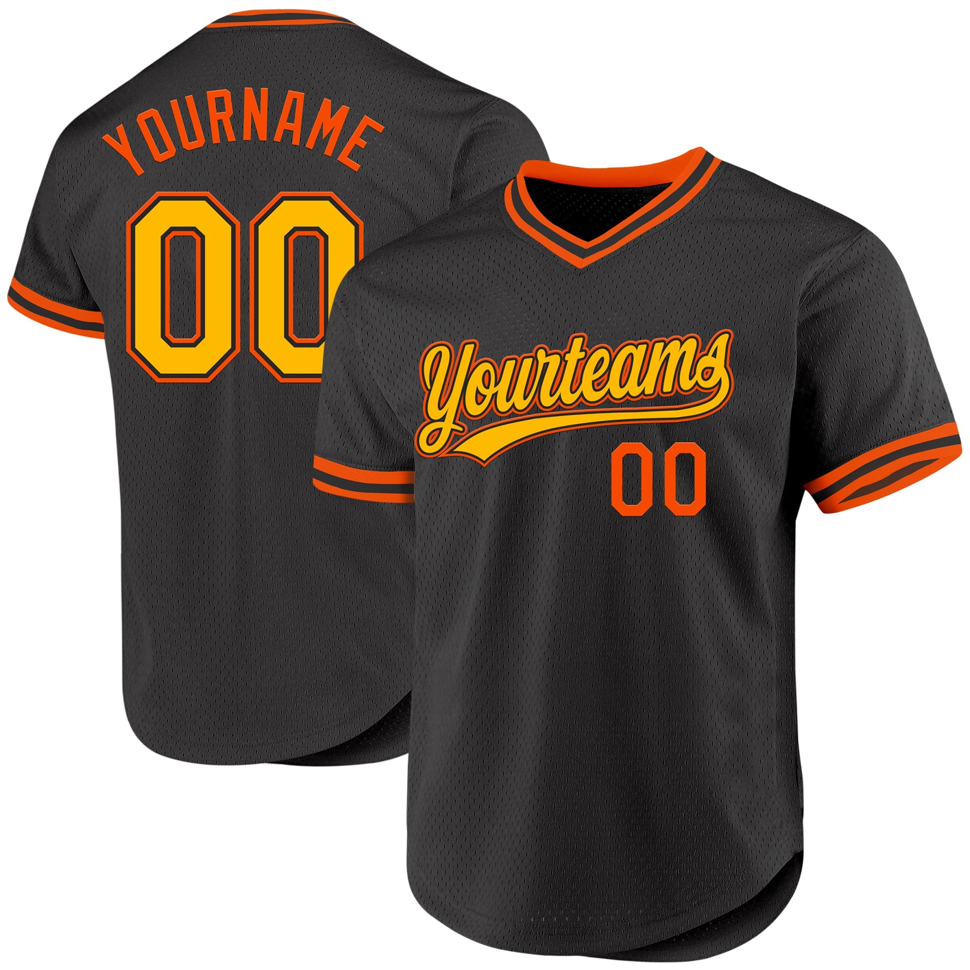 Custom Black Gold-Orange Authentic Throwback Baseball Jersey - Main View