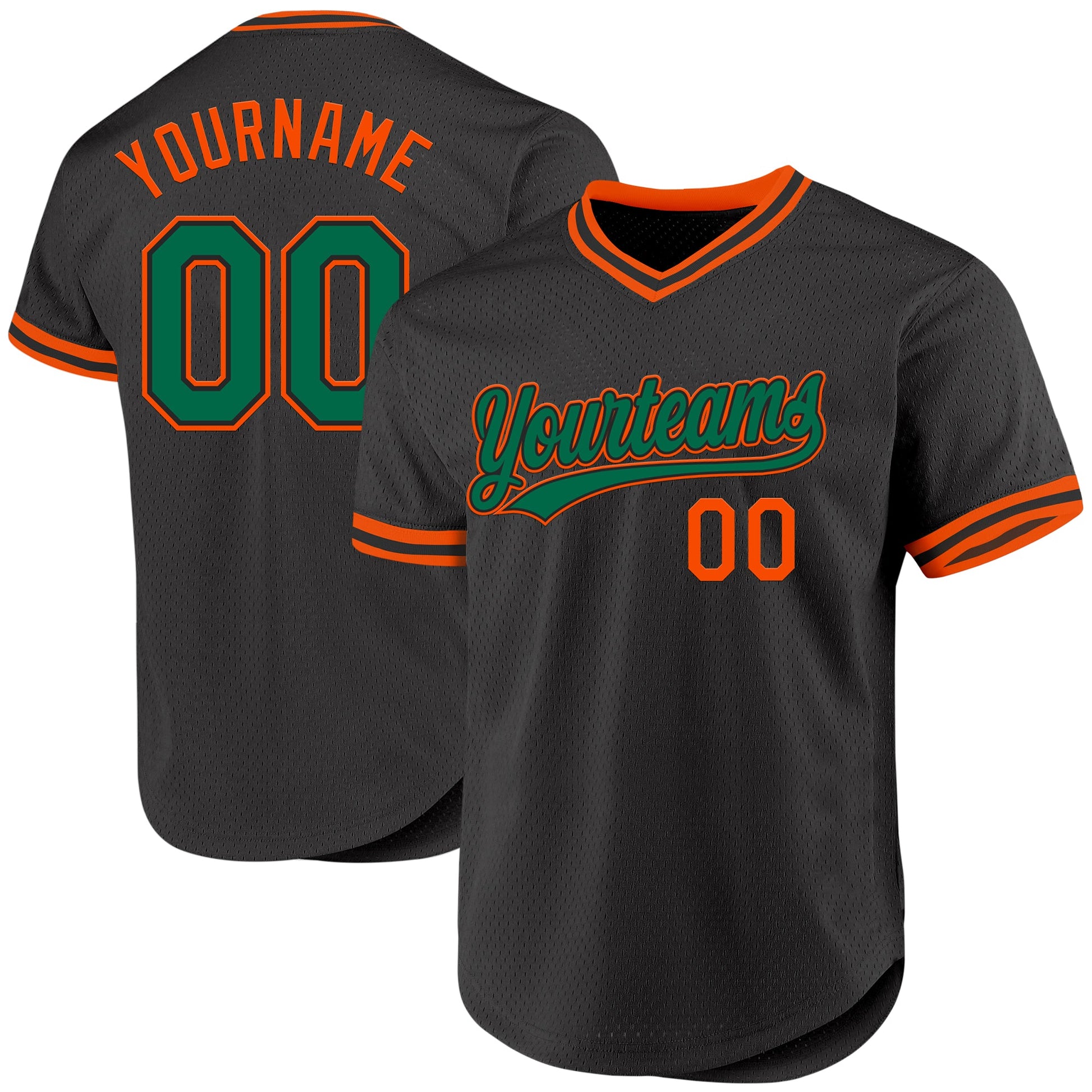 Custom Black Kelly Green-Orange Authentic Throwback Baseball Jersey - Main View