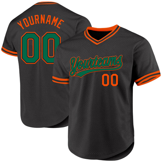 Custom Black Kelly Green-Orange Authentic Throwback Baseball Jersey - Main View