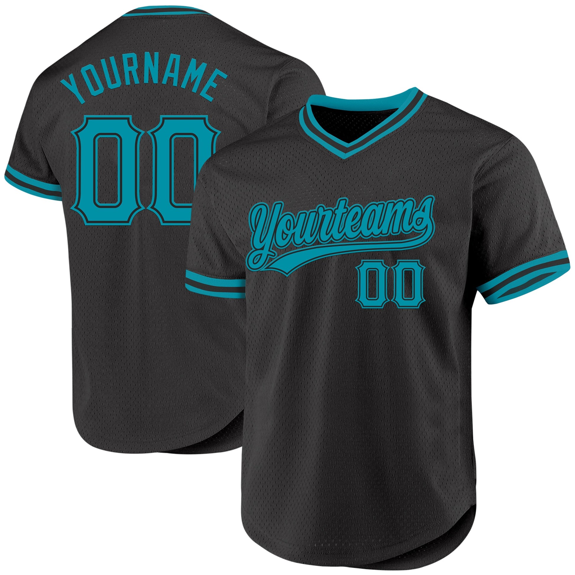 Custom Black Teal Authentic Throwback Baseball Jersey - Main View