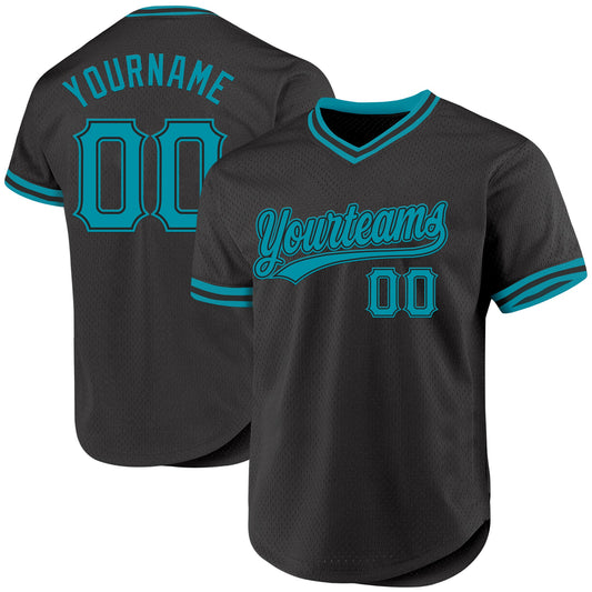 Custom Black Teal Authentic Throwback Baseball Jersey - Main View