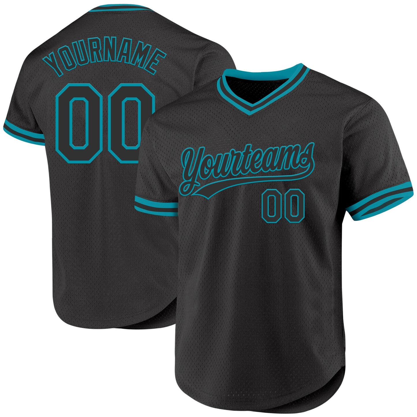 Custom Black Teal Authentic Throwback Baseball Jersey - Main View