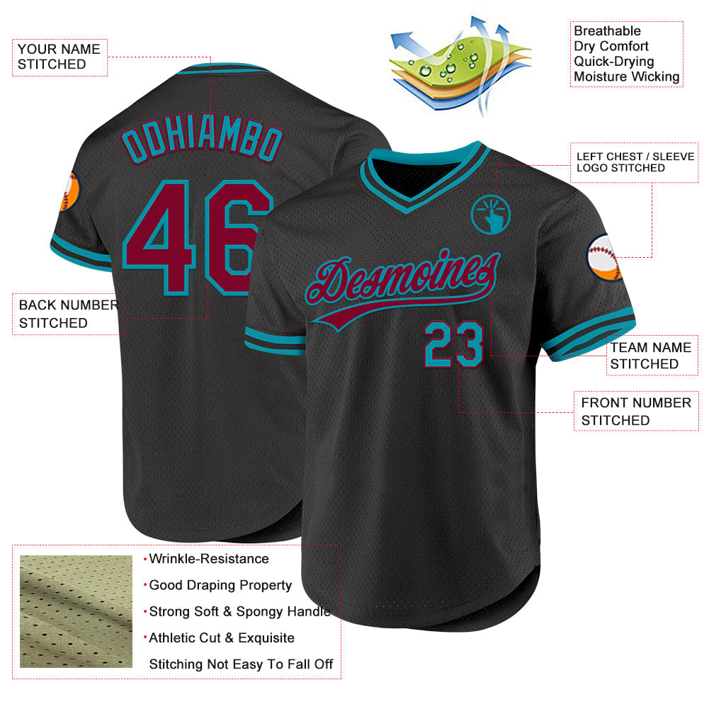 Custom Black Maroon-Yellow Authentic Throwback Baseball Jersey view 3