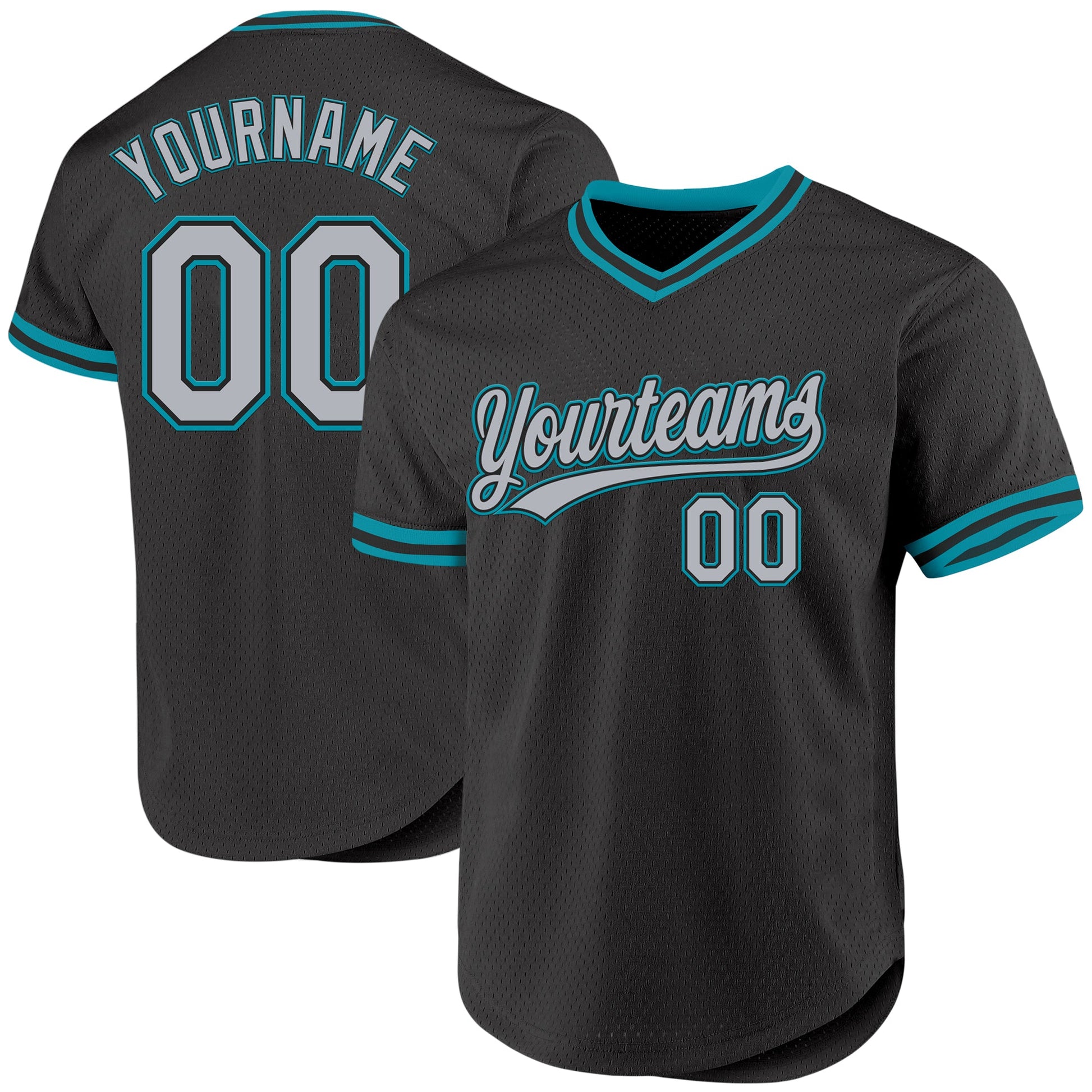 Custom Black Gray-Teal Authentic Throwback Baseball Jersey - Main View