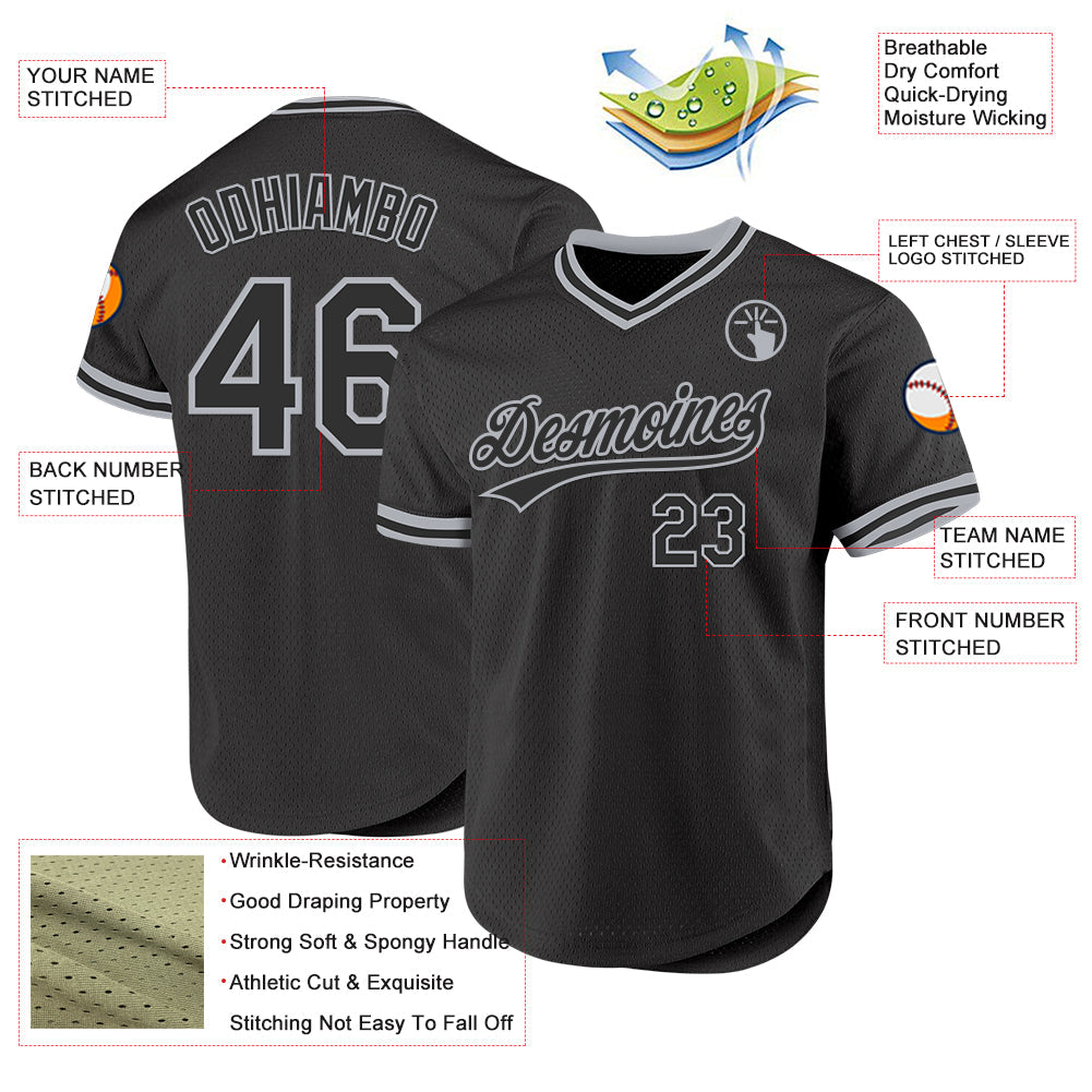 Custom Black Gray Authentic Throwback Baseball Jersey view 3