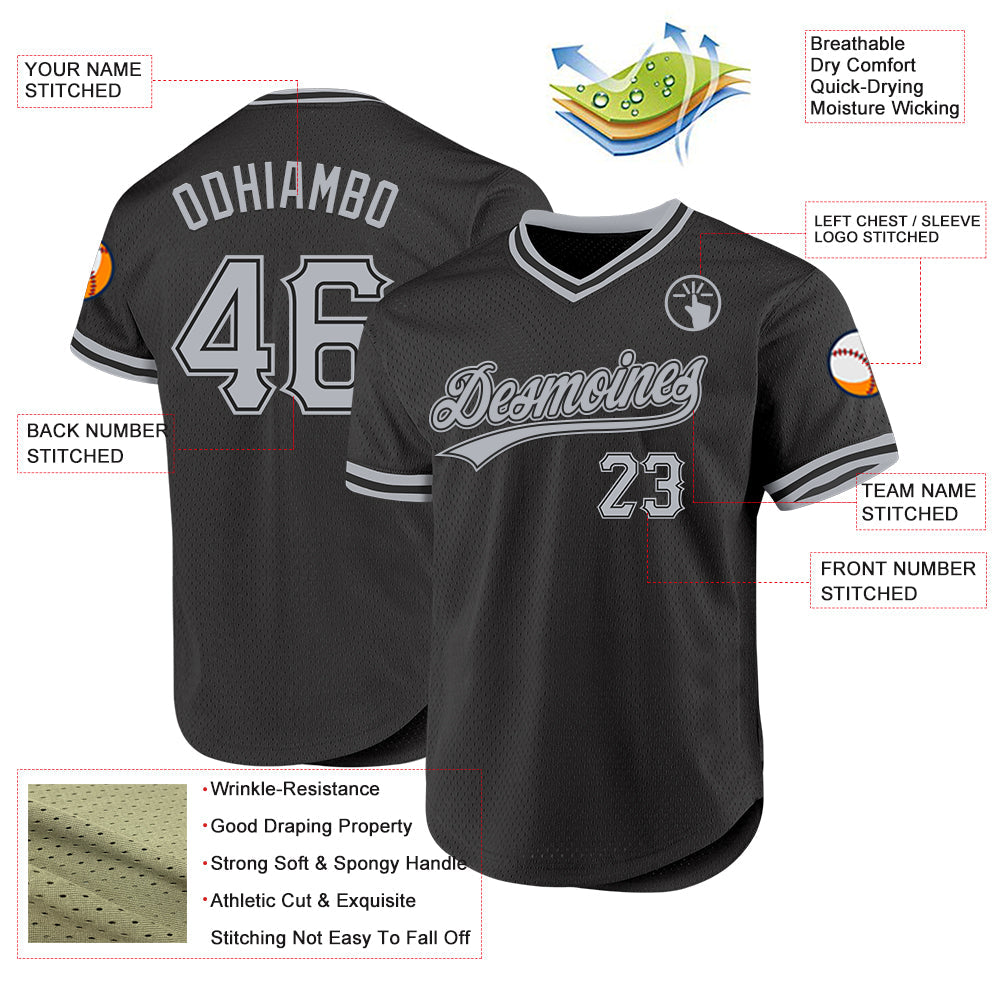Custom Black Gray Authentic Throwback Baseball Jersey view 3