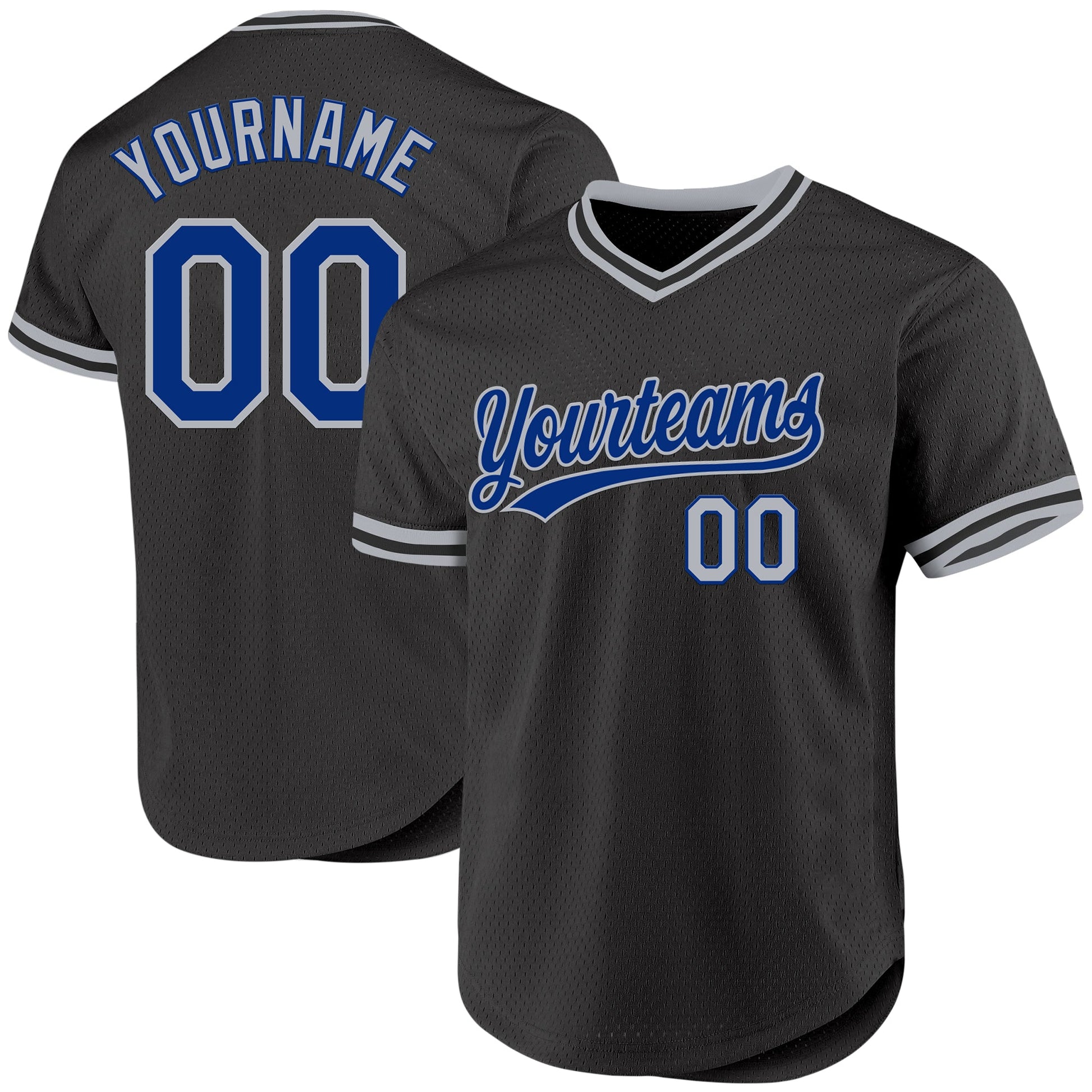 Custom Black Royal-Gray Authentic Throwback Baseball Jersey - Main View