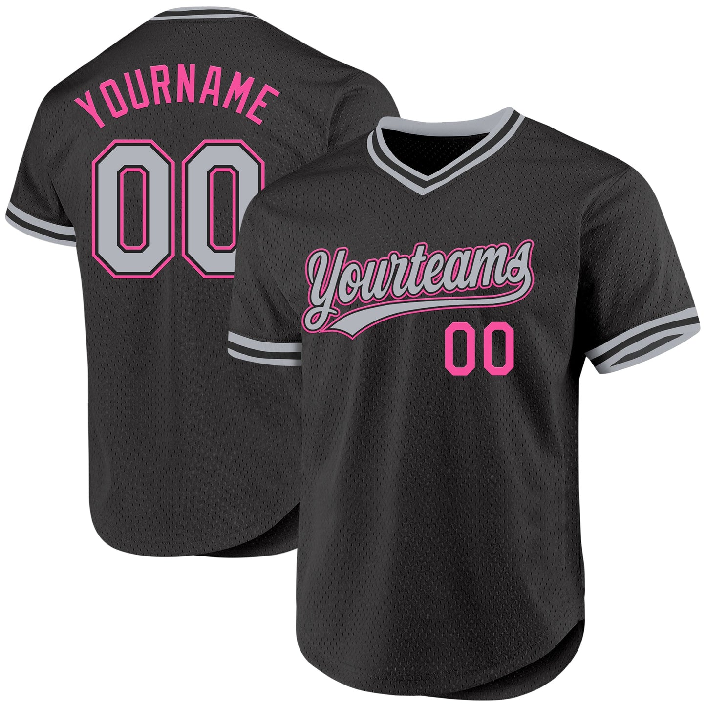 Custom Black Gray-Pink Authentic Throwback Baseball Jersey - Main View