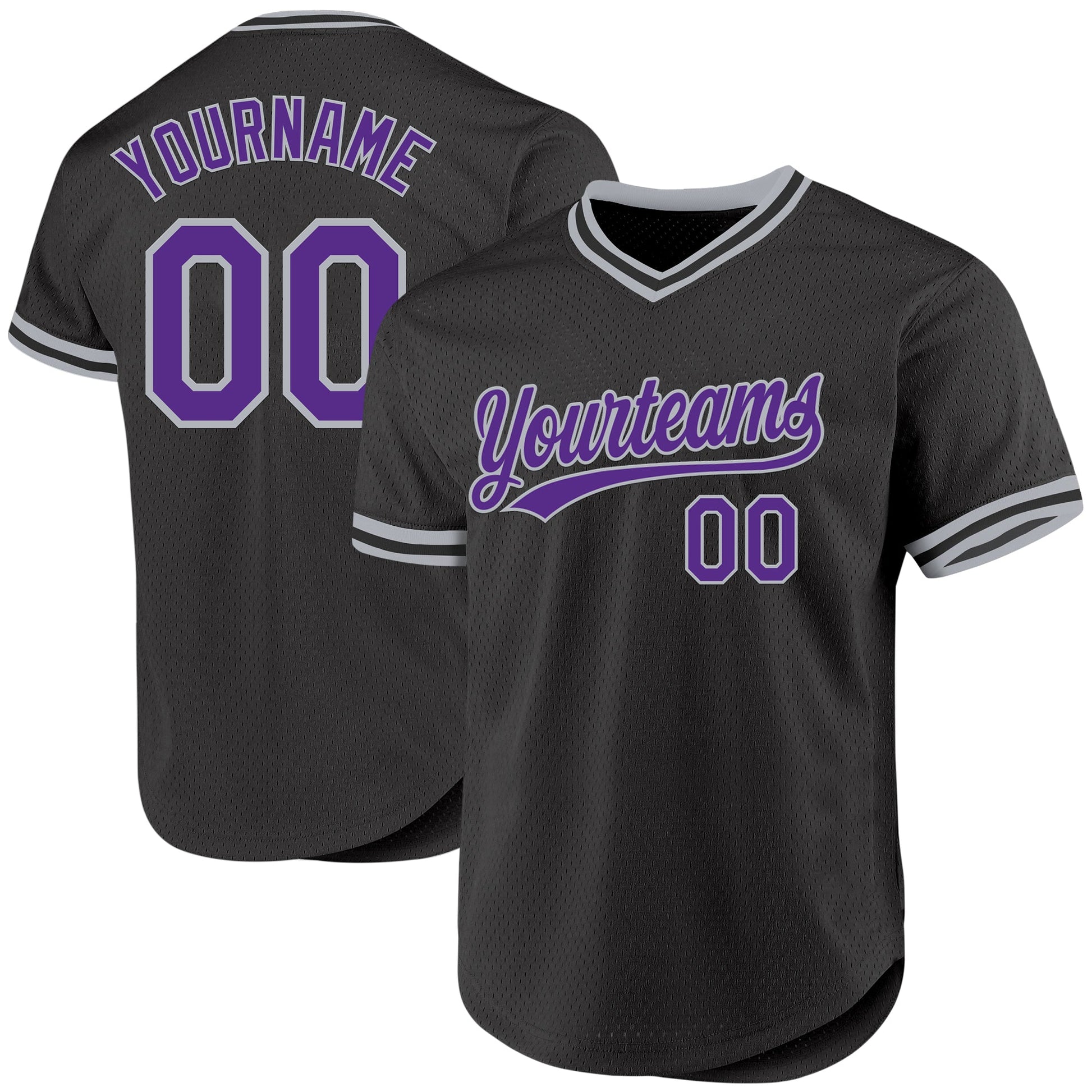 Custom Black Purple-Gray Authentic Throwback Baseball Jersey - Main View