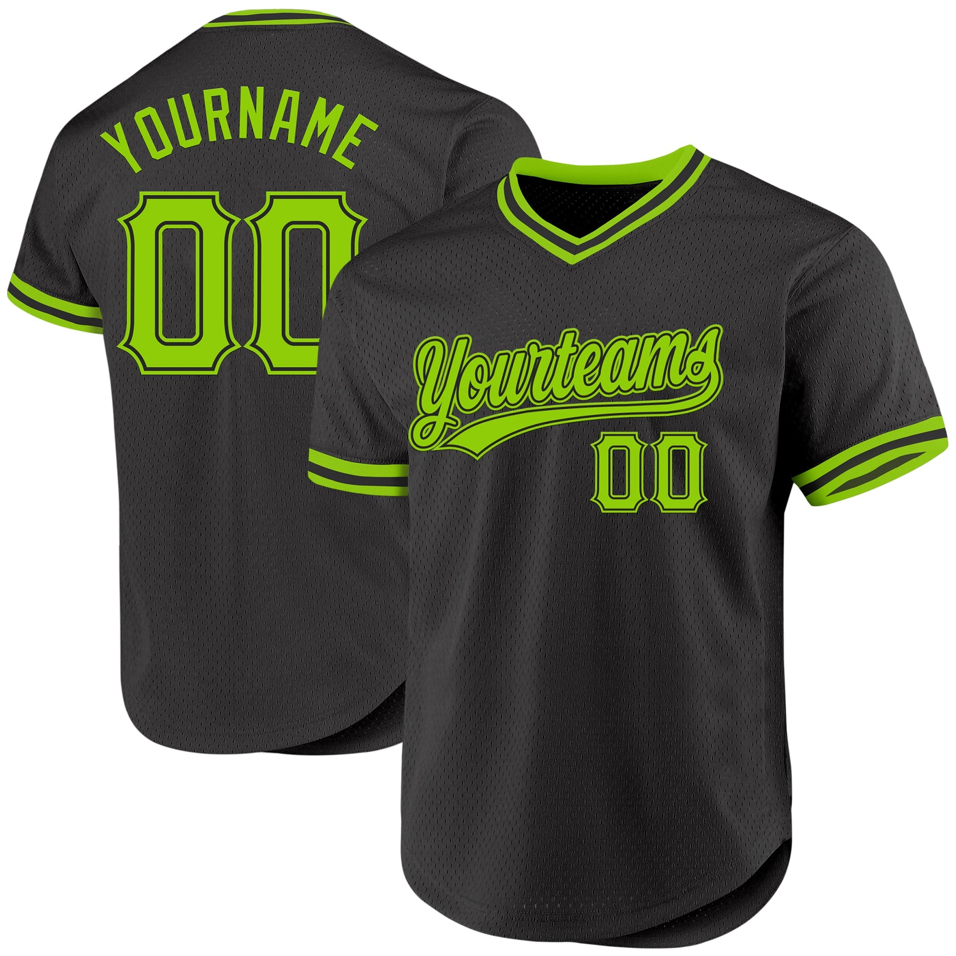 Custom Black Neon Green Authentic Throwback Baseball Jersey - Main View