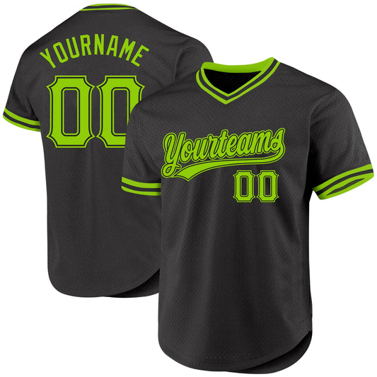 Custom Black Neon Green Authentic Throwback Baseball Jersey - Main View