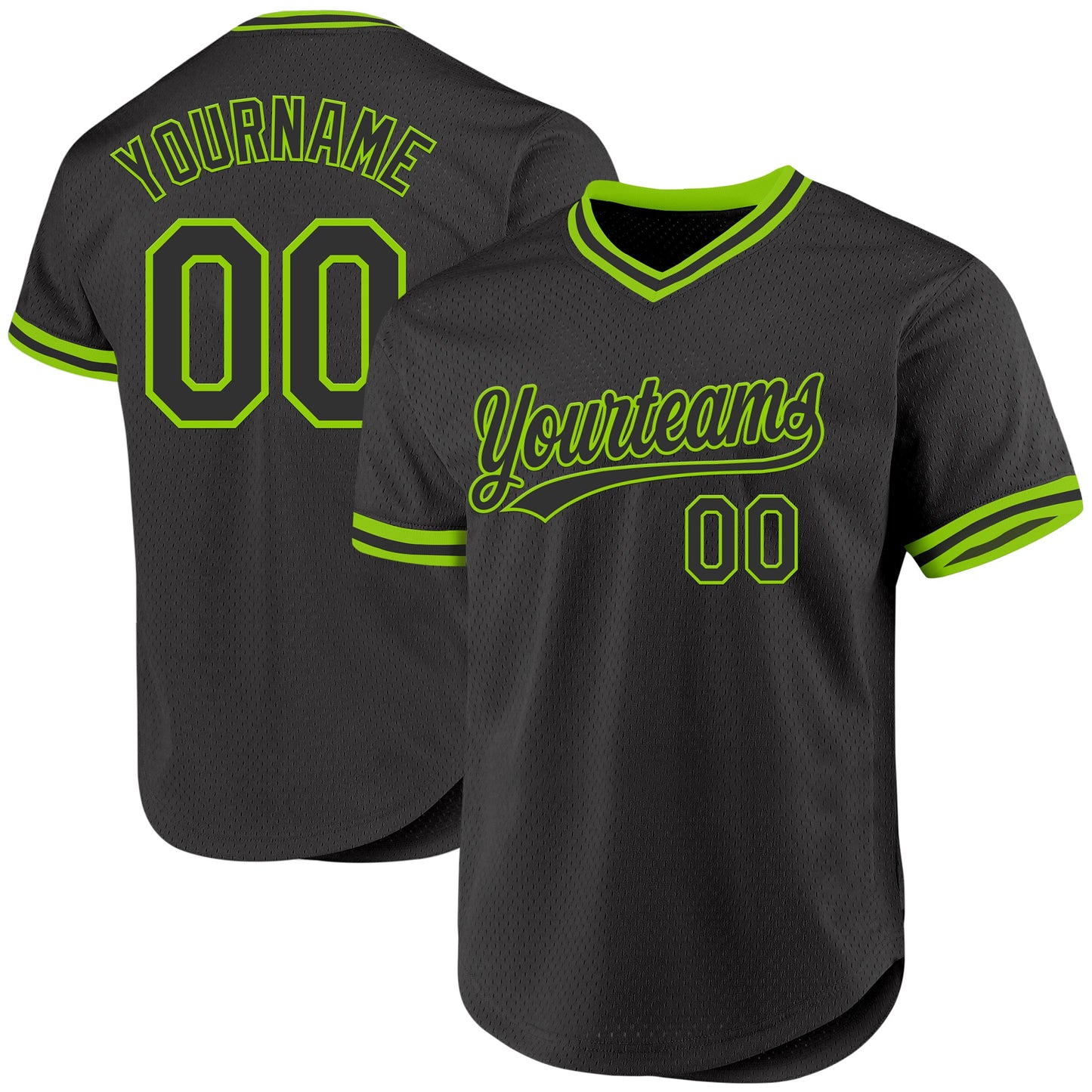 Custom Black Neon Green Authentic Throwback Baseball Jersey - Main View