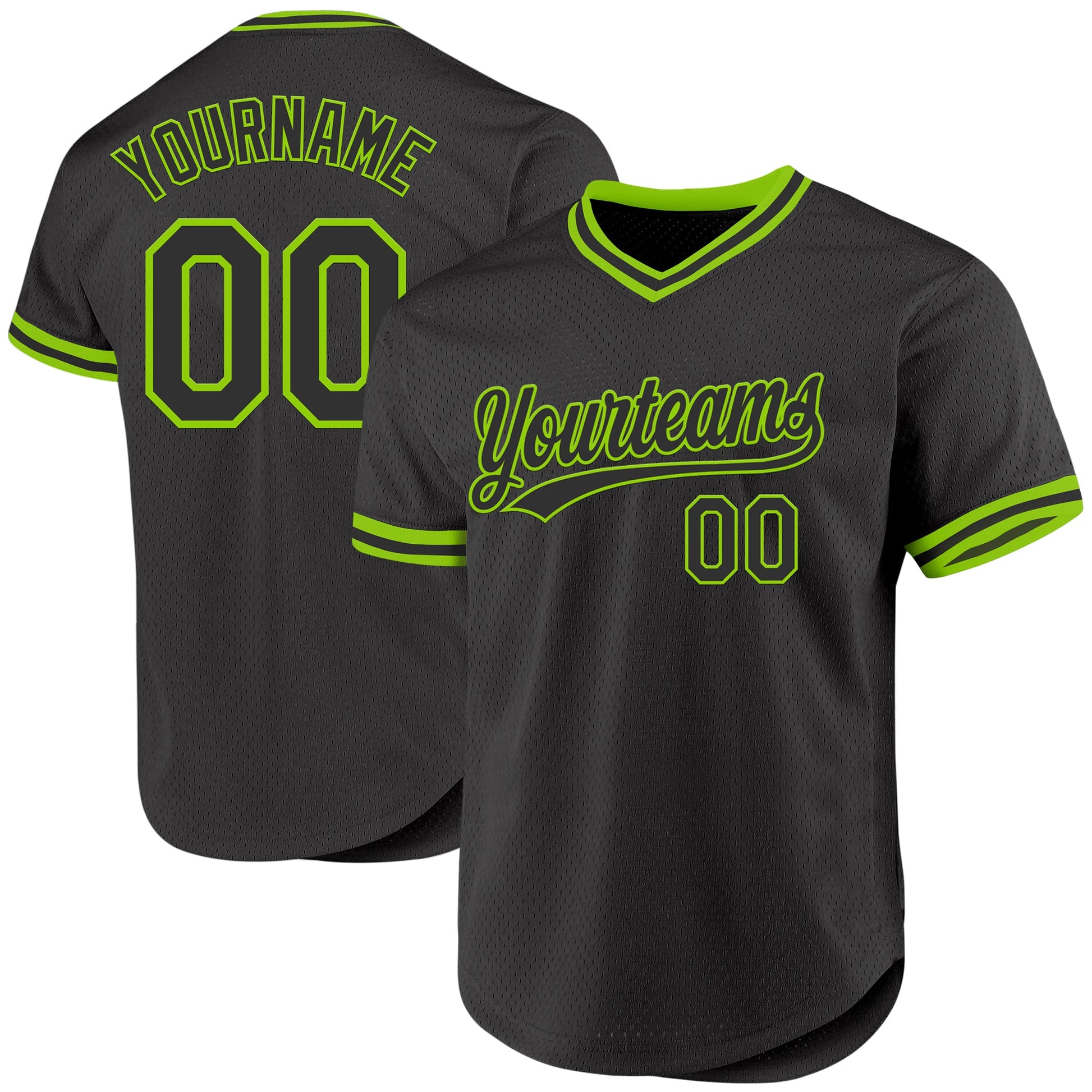 Custom Black Neon Green Authentic Throwback Baseball Jersey - Main View